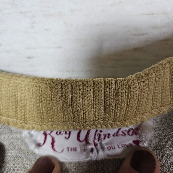 Vtg Kay Windsor Striped Cardigan Sz M Yellow Gray USA Grannycore Unionmade 50's - Picture 4 of 10